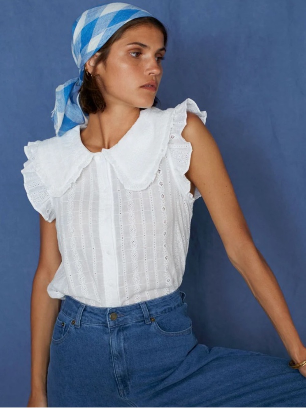 White Eyelet Ruffle Collar Camisole